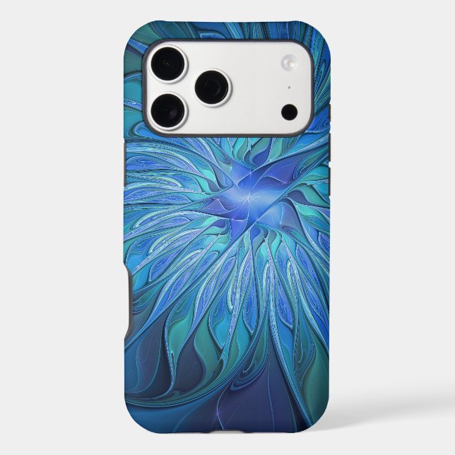 Blue Flower Fantasy Pattern, Abstract Fractal Art (Back)