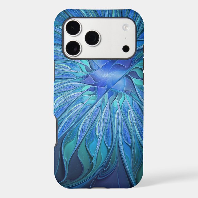 Blue Flower Fantasy Pattern, Abstract Fractal Art (Back)