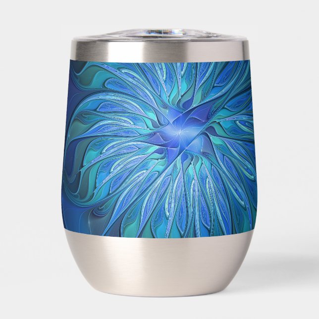 Blue Flower Fantasy Pattern, Abstract Fractal Art (Front)