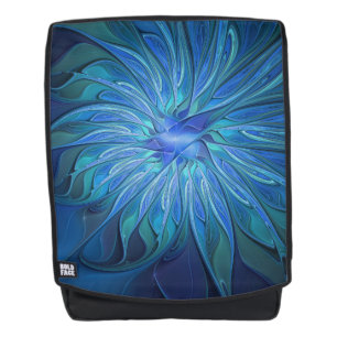 Blue Flower Fantasy Pattern, Abstract Fractal Art Backpack