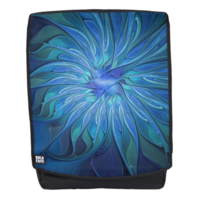 Blue Flower Fantasy Pattern, Abstract Fractal Art Backpack (Front)
