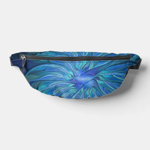 Blue Flower Fantasy Pattern, Abstract Fractal Art Bum Bags
