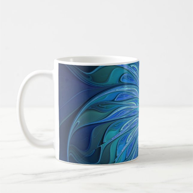 Blue Flower Fantasy Pattern, Abstract Fractal Art Coffee Mug (Left)