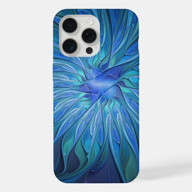 Blue Flower Fantasy Pattern, Abstract Fractal Art iPhone Case (Back)