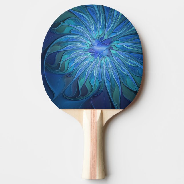 Blue Flower Fantasy Pattern, Abstract Fractal Art Ping Pong Paddle (Front)