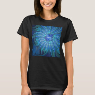 Blue Flower Fantasy Pattern, Abstract Fractal Art T-Shirt