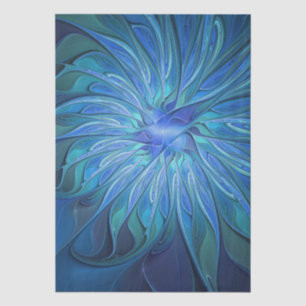 Blue Flower Fantasy Pattern, Abstract Fractal Art Tissue Paper