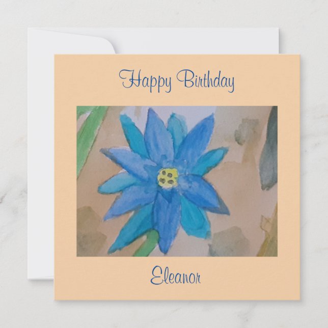 Blue Flower Flat Birthday Card (Front)