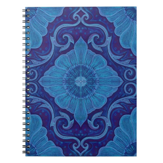 "Blue flower” floral arabesque pattern Notebook (Front)