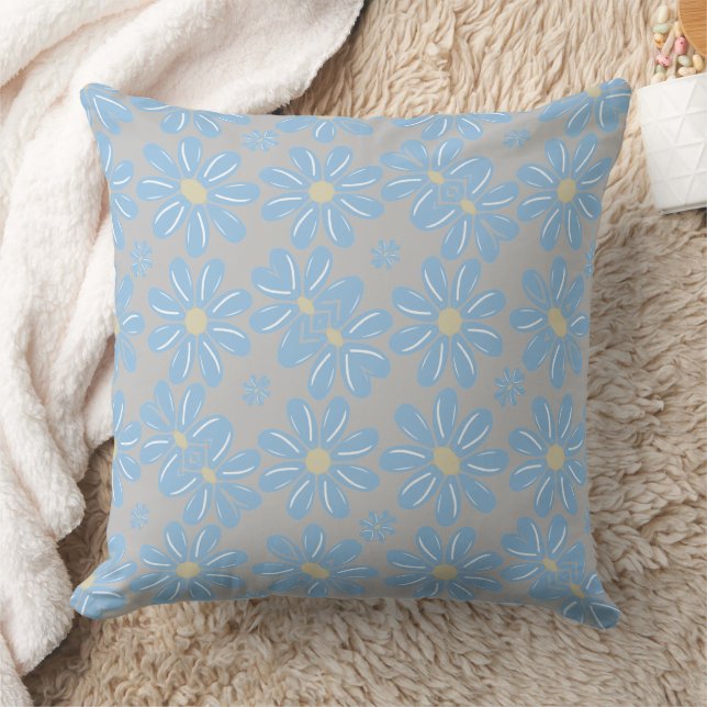 Blue Flower Floral Pattern - Throw Pillow (Blanket)
