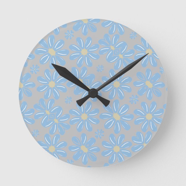 Blue Flower Floral Pattern - Wall Clock (Front)