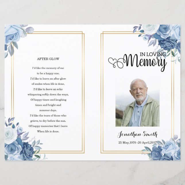 Blue Flower Funeral Program template (Front)