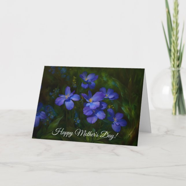 Blue Flower Garden Floral Art Mother's Day Card (Front)