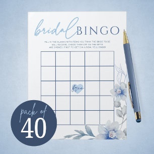 Blue Flower Gift Bingo Bridal Shower Game Pack Notepad