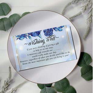 Blue Flower Gold Wishing Well for Wedding Enclosure Card