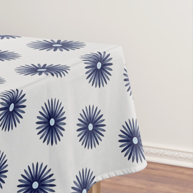 Blue Flower Graphic Pattern Tablecloth (In Situ)