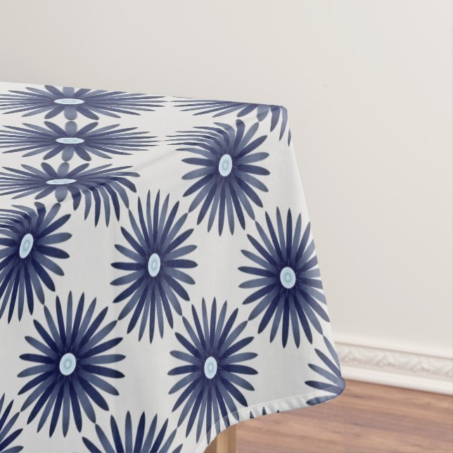 Blue Flower Graphic Pattern Tablecloth (In Situ)