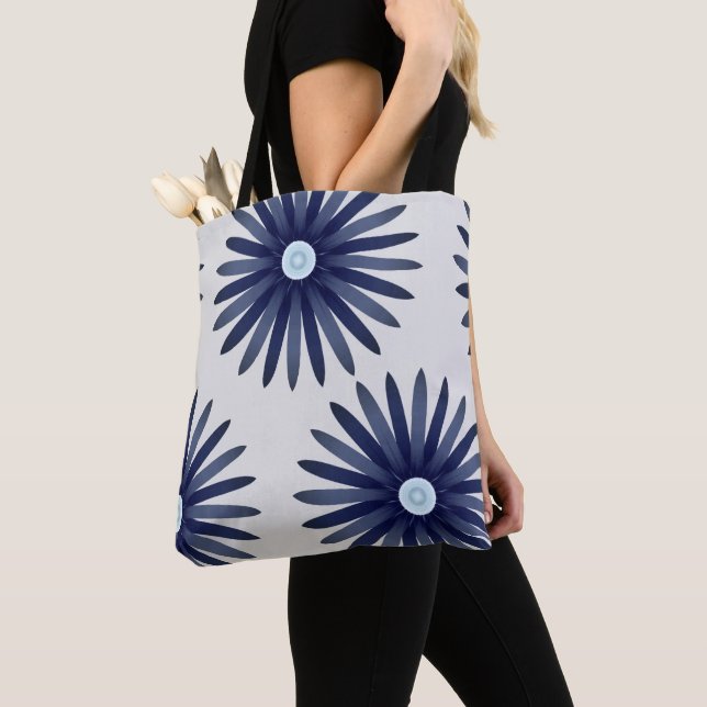 Blue Flower Graphic Pattern Tote Bag (Close Up)