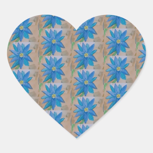 Blue Flower  Heart Sticker (Front)