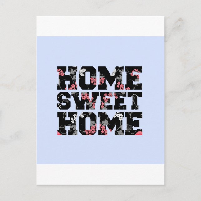 blue flower home sweet home design postcard (Front)