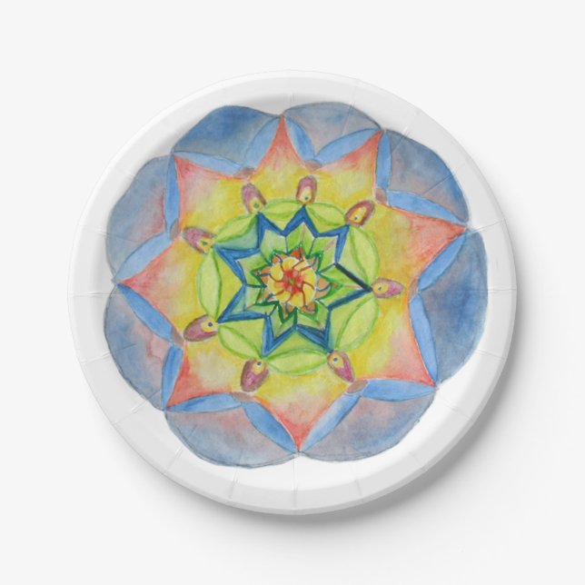 Blue Flower Mandala Custom Paper Plates 7 in (Front)