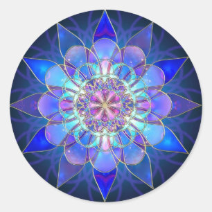 Blue Flower Mandala Fractal Classic Round Sticker