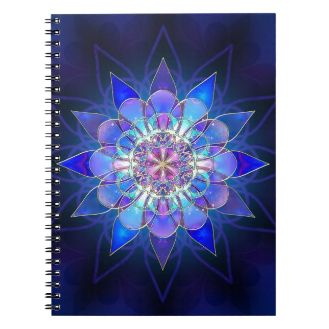 Blue Flower Mandala Fractal Notebook (Front)