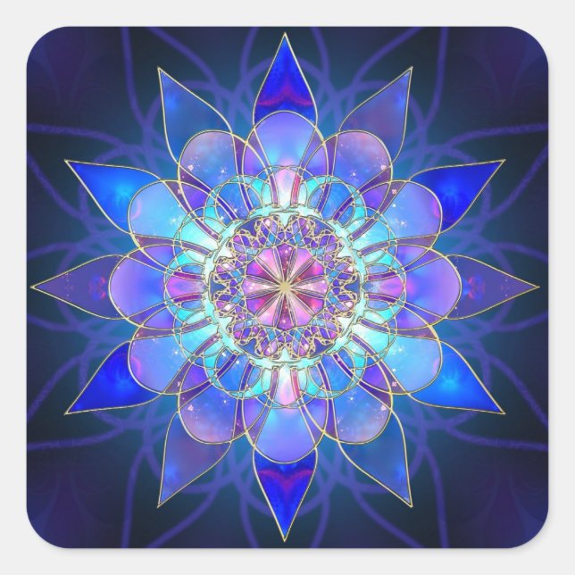 Blue Flower Mandala Fractal Square Sticker (Front)