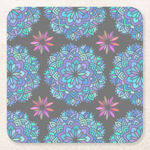 Blue Flower Mandala Square Paper Coaster