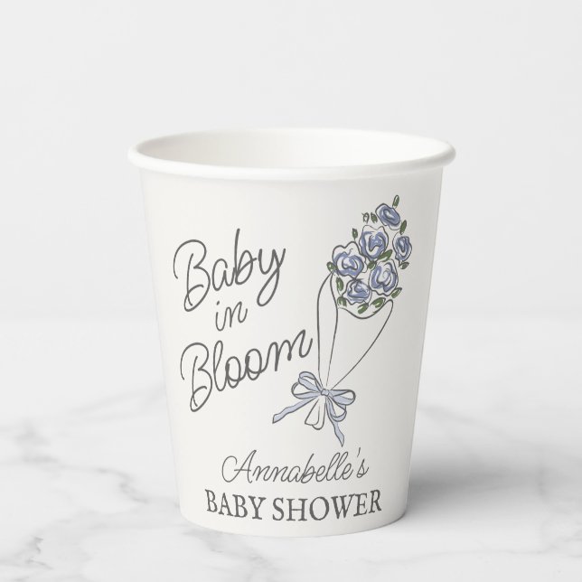Blue Flower Market Fresh Floral Baby Shower Paper Cups (Back)