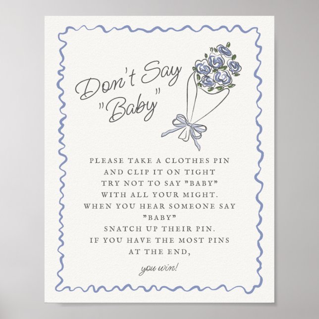 Blue Flower Market Fresh Floral Dont Say Baby Game Poster (Front)