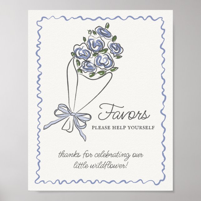 Blue Flower Market Fresh Floral Favours Sign (Front)