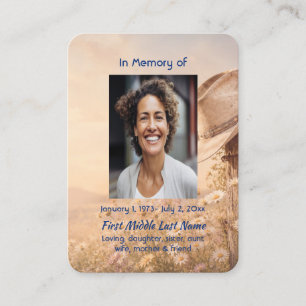 Blue Flower Memorial Prayer  Photo Keepsake Business Card