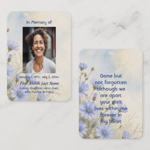 Blue Flower Memorial Prayer  Photo Keepsake Business Card