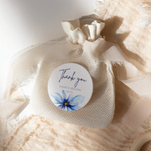 Blue Flower Minimalist Watercolor Thank you Classic Round Sticker