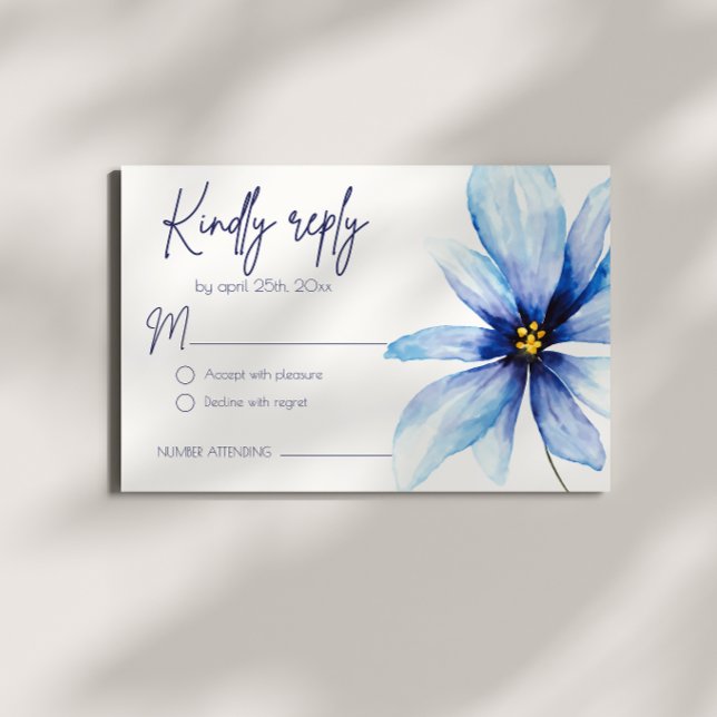 Blue Flower Minimalist Watercolor Wedding RSVP Card (Creator Uploaded)
