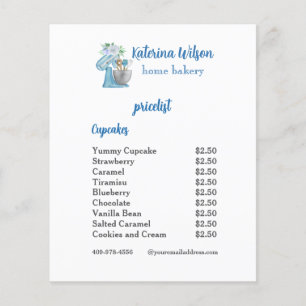Blue Flower Mixer Bakery Business Menu