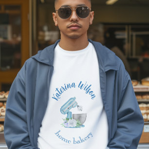 Blue Flower Mixer Small Bakery Business Logo T-Shirt