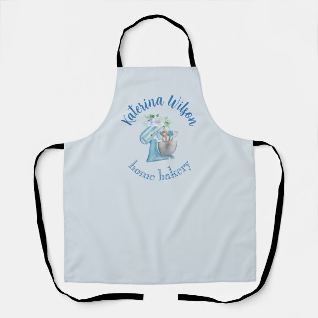  Blue Flower Mixer Small Bakery Logo Brand Apron (Front)