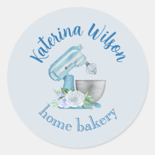 Blue Flower Mixer Small Bakery Logo Brand Asset Classic Round Sticker