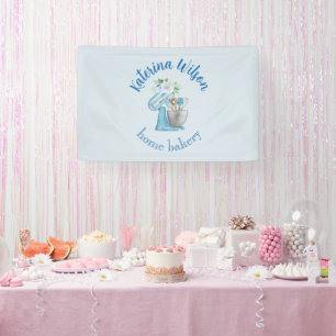  Blue Flower Mixer Small Bakery Logo Brand Banner