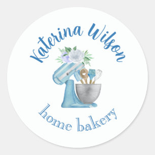  Blue Flower Mixer Small Bakery Logo Brand Classic Round Sticker