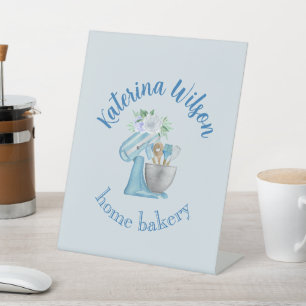  Blue Flower Mixer Small Bakery Logo Brand Pedestal Sign