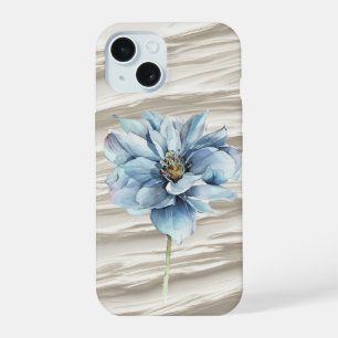 Blue Flower On Abstract Ivory Texture iPhone 15 Case
