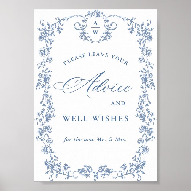 Blue Flower Ornate Victorian Grace Advice & Wishes Poster (Front)
