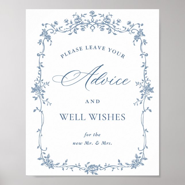 Blue Flower Ornate Victorian Grace Advice & Wishes Poster (Front)