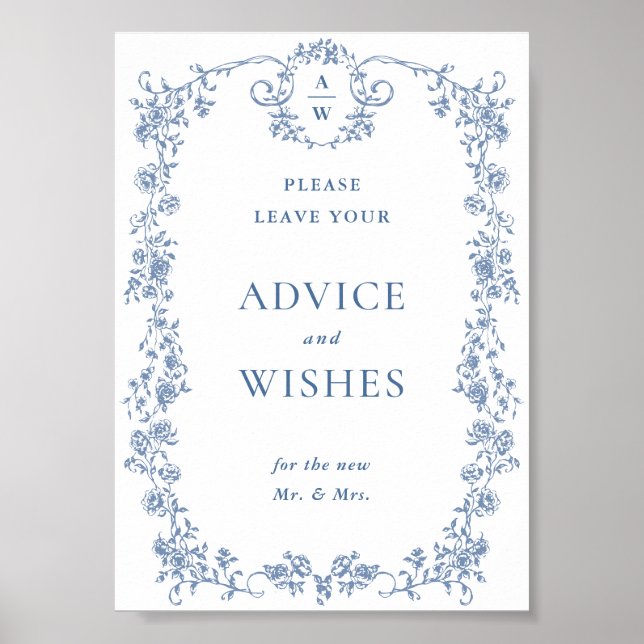Blue Flower Ornate Victorian Grace Advice & Wishes Poster (Front)