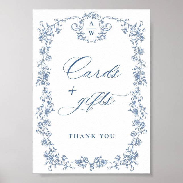 Blue Flower Ornate Victorian Grace Cards and Gifts Poster (Front)