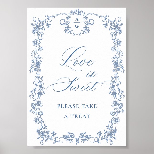 Blue Flower Ornate Victorian Grace Love is Sweet Poster (Front)
