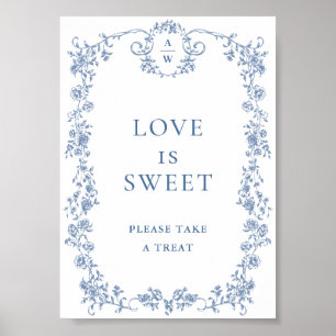 Blue Flower Ornate Victorian Grace Love is Sweet Poster